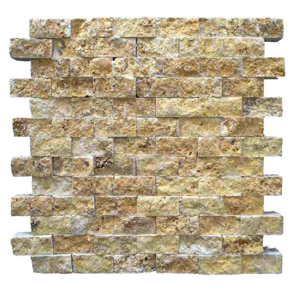 2,3x4,8 cm Split Face Sarı (Golden) Traverten Fileli Mozaik