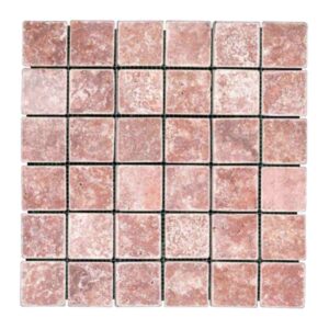 Red Travertine Rosse meshed netted mosaic