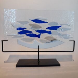 fused glass flock of fish panel