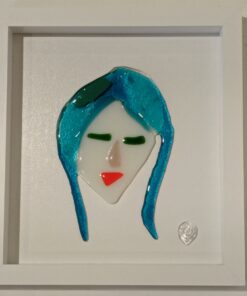 blue hair red lipstick abstract work woman face glass picture frame
