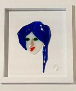 dark blue hair red lipstick abstract work woman face glass picture frame