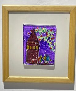 galata tower view glass painting wooden framed