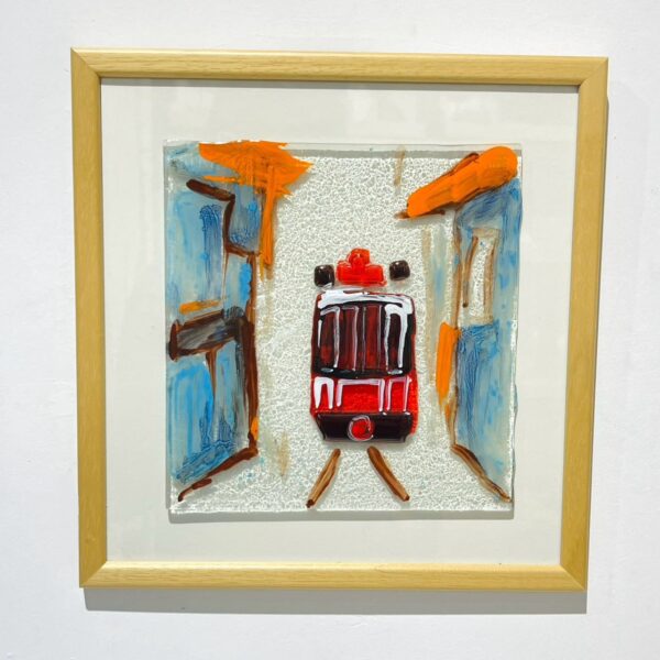 red Istanbul tram glass picture frame