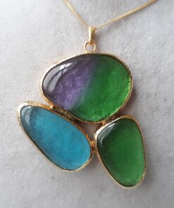 Mavi Mor Yeşil Üçleme Cam Kolye