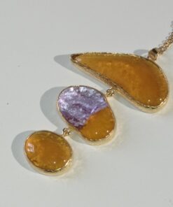 Alternative view of Amber Sarı Mor Tasarım Cam Kolye
