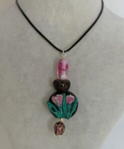 Alternative view of Pembe Çiçekli Tasarım Kolye