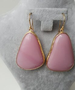 handmade pink glass fusion triangle earrings
