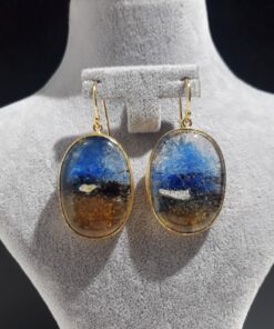 handmade blue earth circle glass fusion earrings