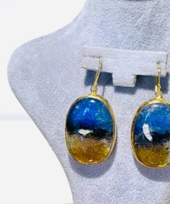 handmade blue earth circle glass fusion earrings