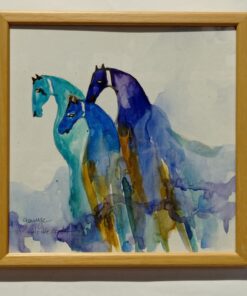 blue purple brotherhood of horses watercolor frame