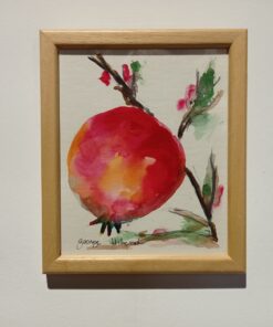 Pomegranate red watercolor frame on branch
