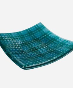 blue green patterned glass fusion handmade plate