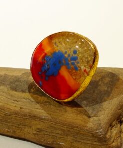 Alacalı Kırmızılı Soyut Cam Yüzük