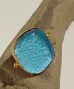 Açık Mavi Elyapımı Camlı Tasarım Yüzük