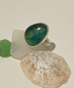 Elyapımı Yeşil Hareli Tasarım Cam Yüzük