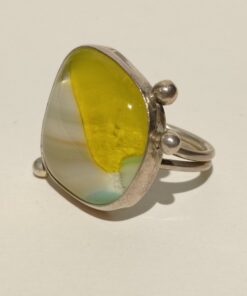 yellow white colored glass fusion handmade ring