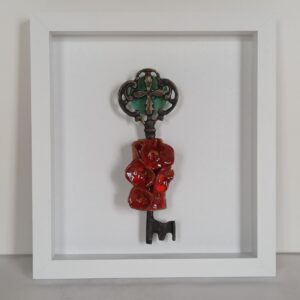 Handmade Antique Brass Key With Ceramic Wall Art with Frame by Gamze Haberal