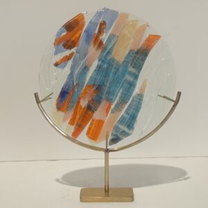 Handmade Fused Glass Sculpture Energy Circle with Brass Base by Gamze Haberal