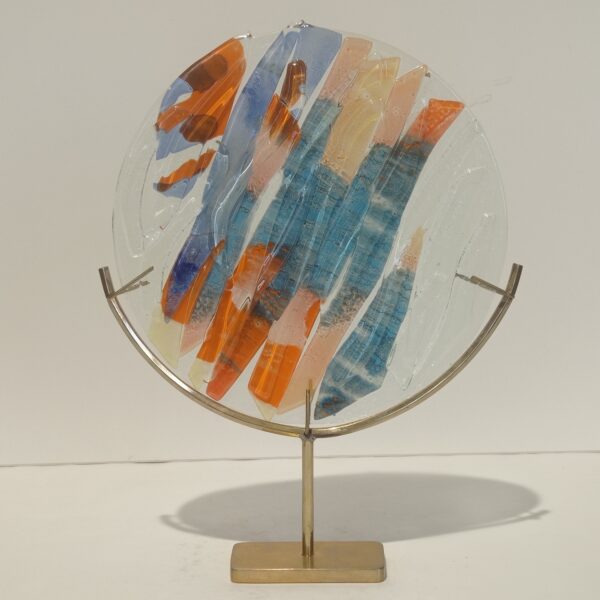 Handmade Fused Glass Sculpture Energy Circle with Brass Base by Gamze Haberal