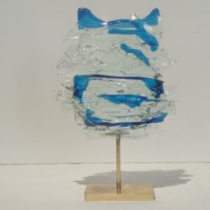 Handmade Fused Abstract Glass Sculpture with Brass Base by Gamze Haberal