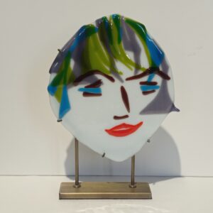 Handmade Fused Glass Sculpture woman face with Brass Base by Gamze Haberal