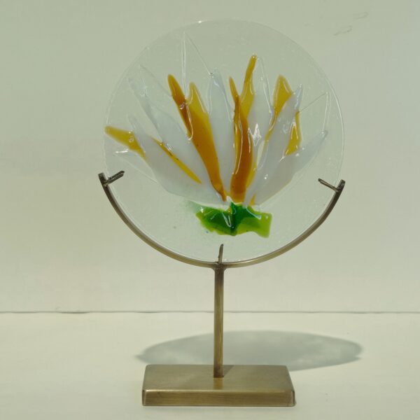 Handmade Fused Glass Sculpture Lotus Flower with Brass Base by Gamze Haberal