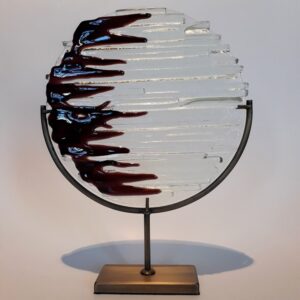 Handmade Fused Glass Sculpture Sizzling Energy Circle with Brass Base by Gamze Haberal