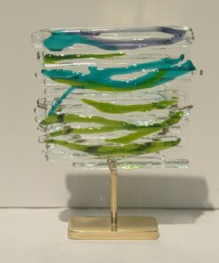 Handmade Fused Glass Sculpture Wayvy Energy with Brass Base by Gamze Haberal