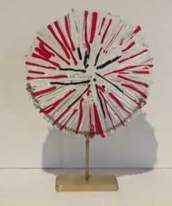 Handmade Fused Glass Sculpture Red Energy Circle with Brass Base by Gamze Haberal