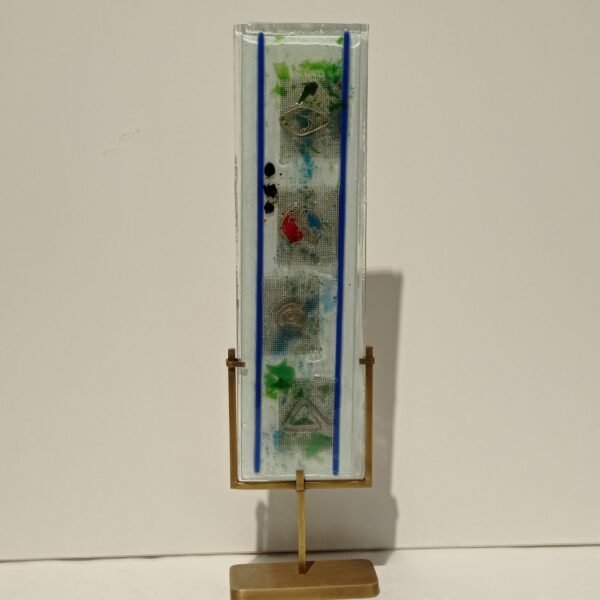 Handmade Fused Glass Sculpture Ancient Symbols with Brass Base by Gamze Haberal