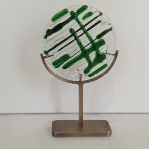 Handmade Fused Glass Sculpture Energy Circle with Brass Base by Gamze Haberal