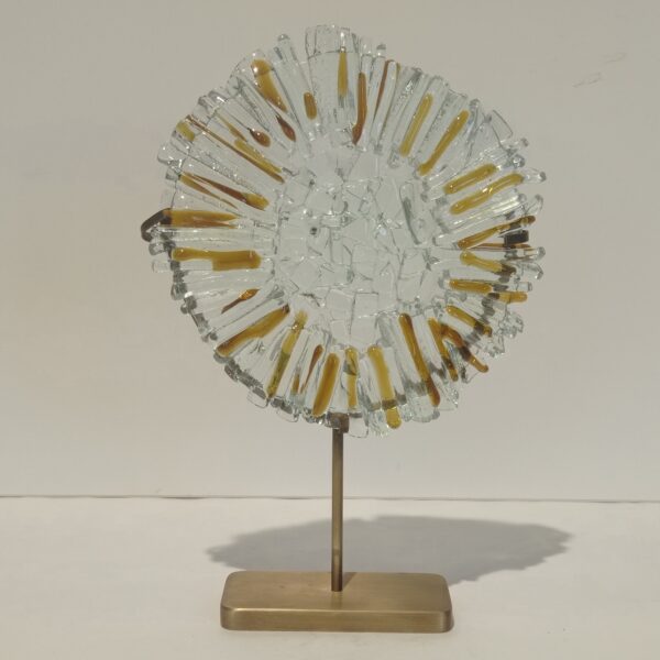 Handmade Fused Glass Sculpture by Gamze Haberal with Brass Base