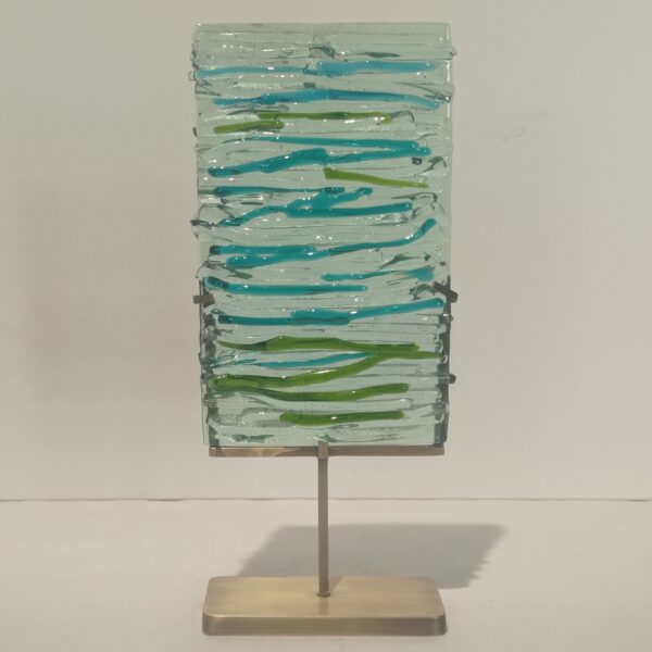 Handmade Fused Glass Sculpture by Gamze Haberal with Brass Base