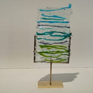 Handmade Fused Glass Sculpture by Gamze Haberal with Brass Base