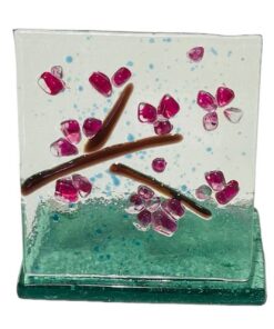 glass fusion pink sakura candle holder
