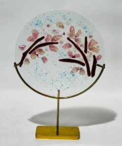 pink sakura flowers glass fusion on stand