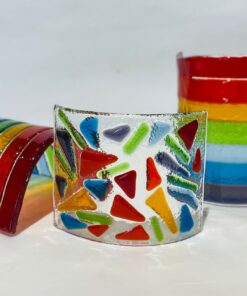 oval evil-eyed colorful glass fusion handmade candle holder