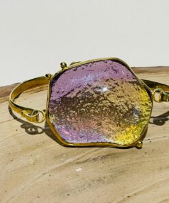 purple yellow world abstract glass fusion handmade bracelet