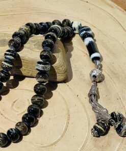 brown patterned glass fusion handmade rosary