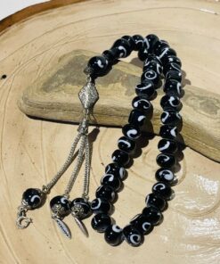 black patterned glass fusion handmade rosary