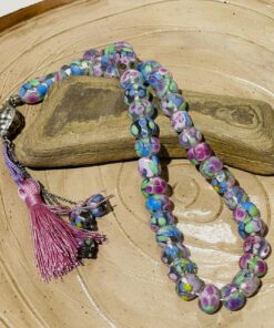 pink multicolor patterned glass fusion handmade rosary