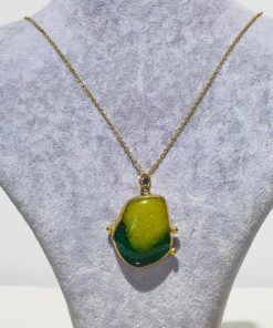 Dark Light Green Glass Fusion Handmade Necklace Made of Opaque Glass