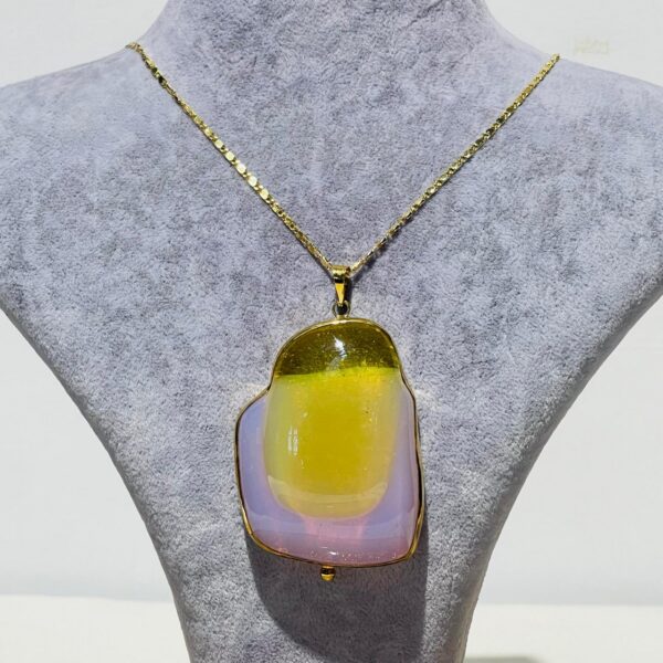 Handmade abstract Multicolor purple orange Glass Fusion Necklace