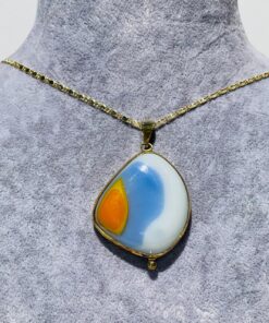 Handmade Opaque Multicolored blue orange white Glass Fusion Necklace