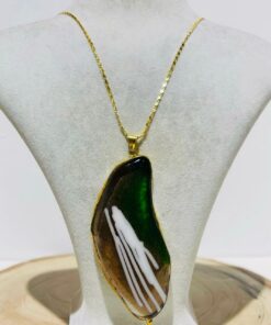 Handmade Abstract Amorphous Special Design Glass Fusion green yellow Necklace