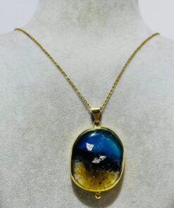 Salda Lake Themed Glass Fusion Silver Necklace