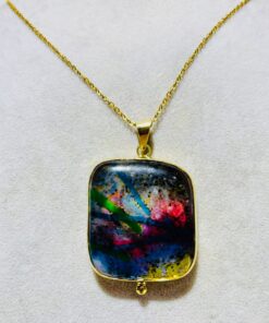 handmade fusion glass colorful square necklace