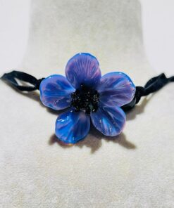 blue and black glass daisies floral fusion neckless