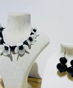 glass fusion black and white floral necklace and earrings set
