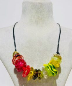 fusion glass rainbow necklace with colorful charms